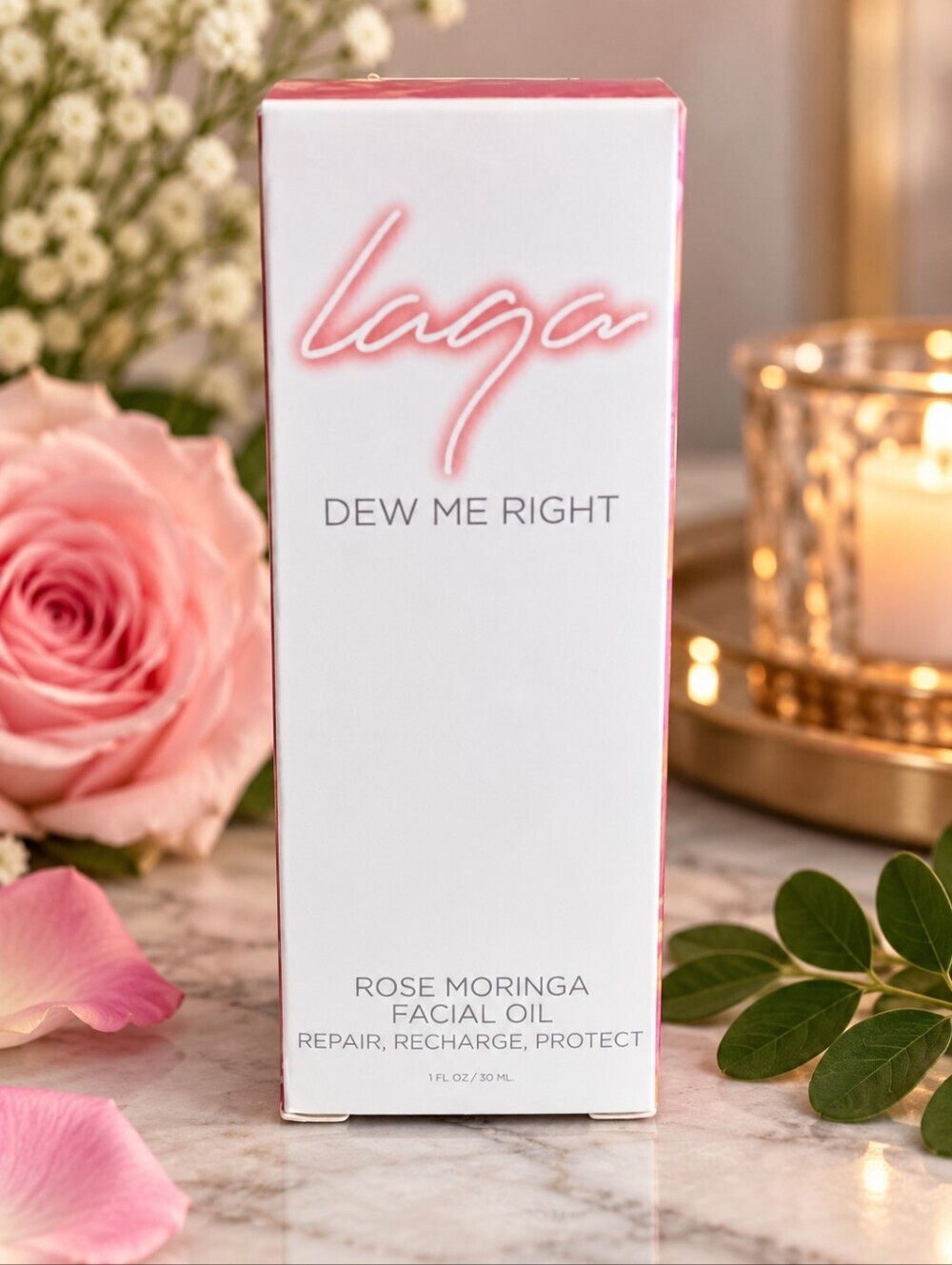 🕯 Laga Dew Me Right Rose Moringa Facial Oil 1 oz NIB Glow Skincare